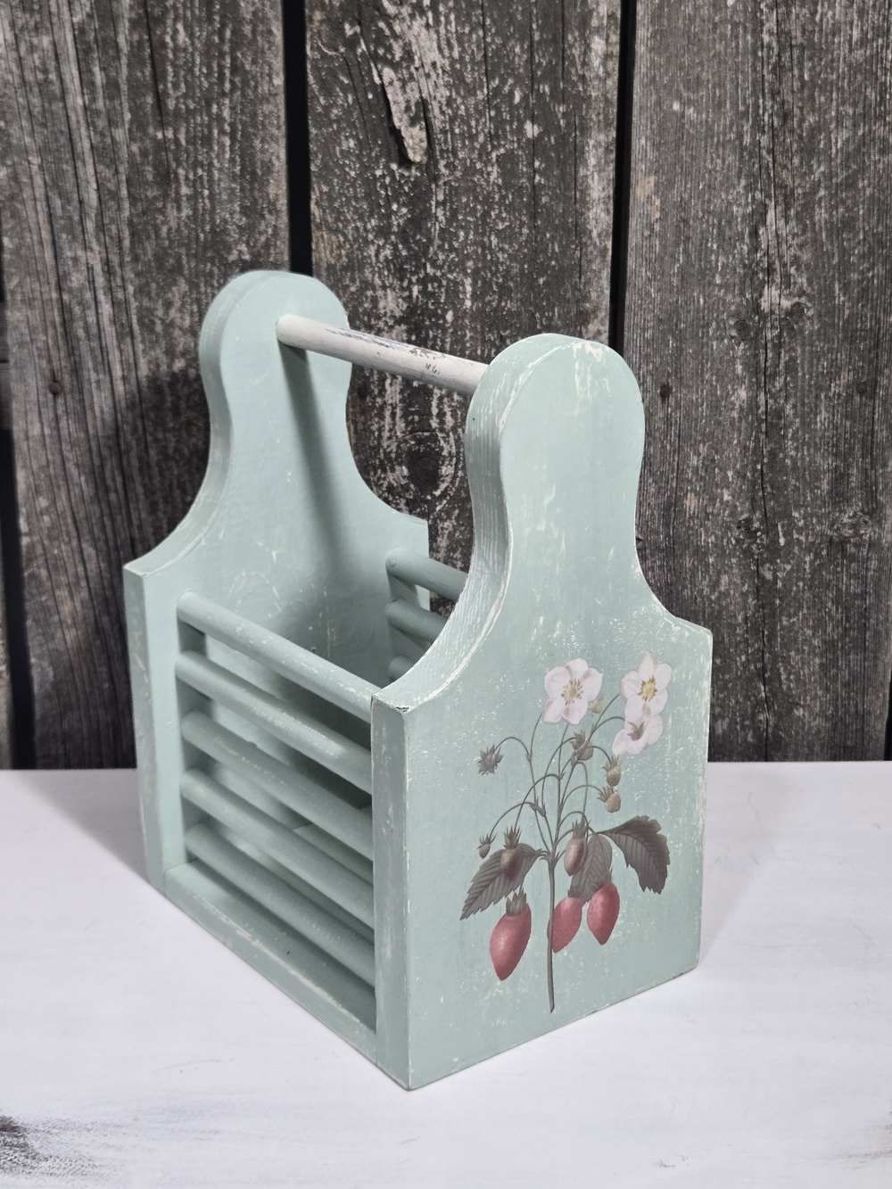 Hand-Painted Aqua Strawberry And Floral Tote